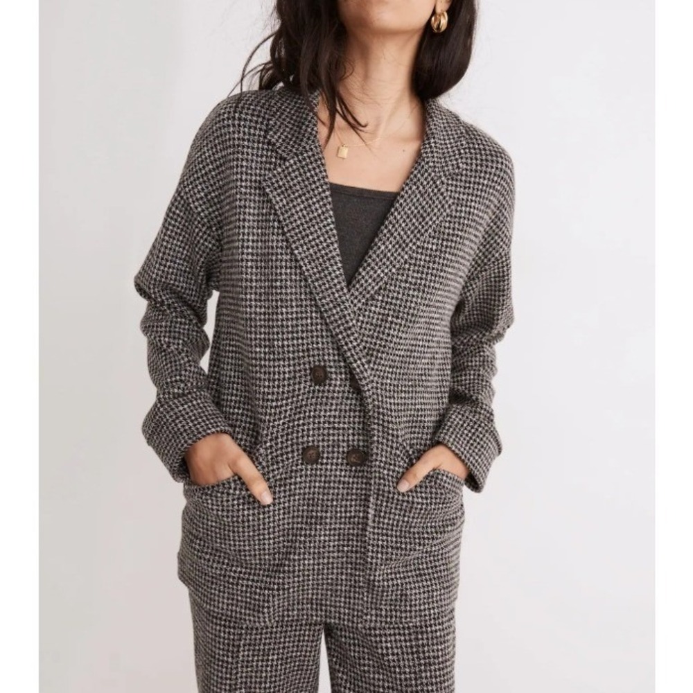 MADEWELL Brushed Knit Redford Blazer In Houndstooth Check Black Women Size Small